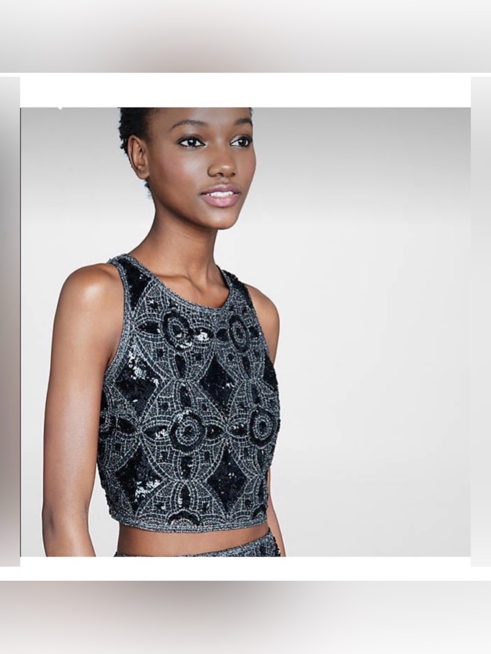 Express Black Beaded 2 piece set, night out, y2k brand new ✨ sequins grey shine - Picture 2 of 6